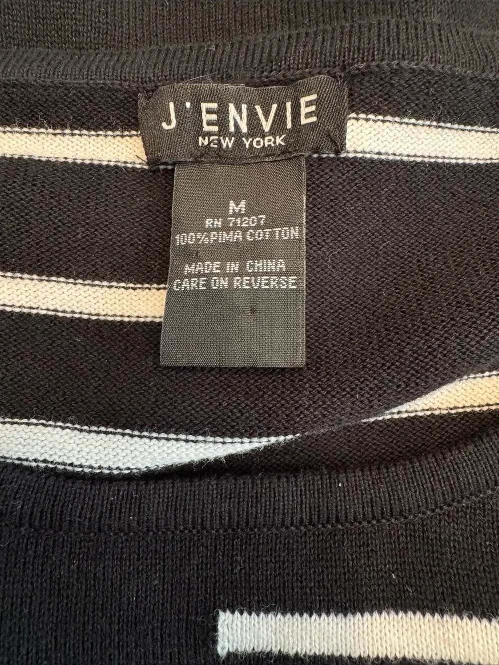 J’ENVIE New York Black Broken Stripe Pima Cotton Long Sleeve Tunic Sweater Sz M